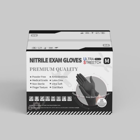 UltraStretch Nitrile Exam Gloves, Black Color, 1000 pc - Picture 4 of 11